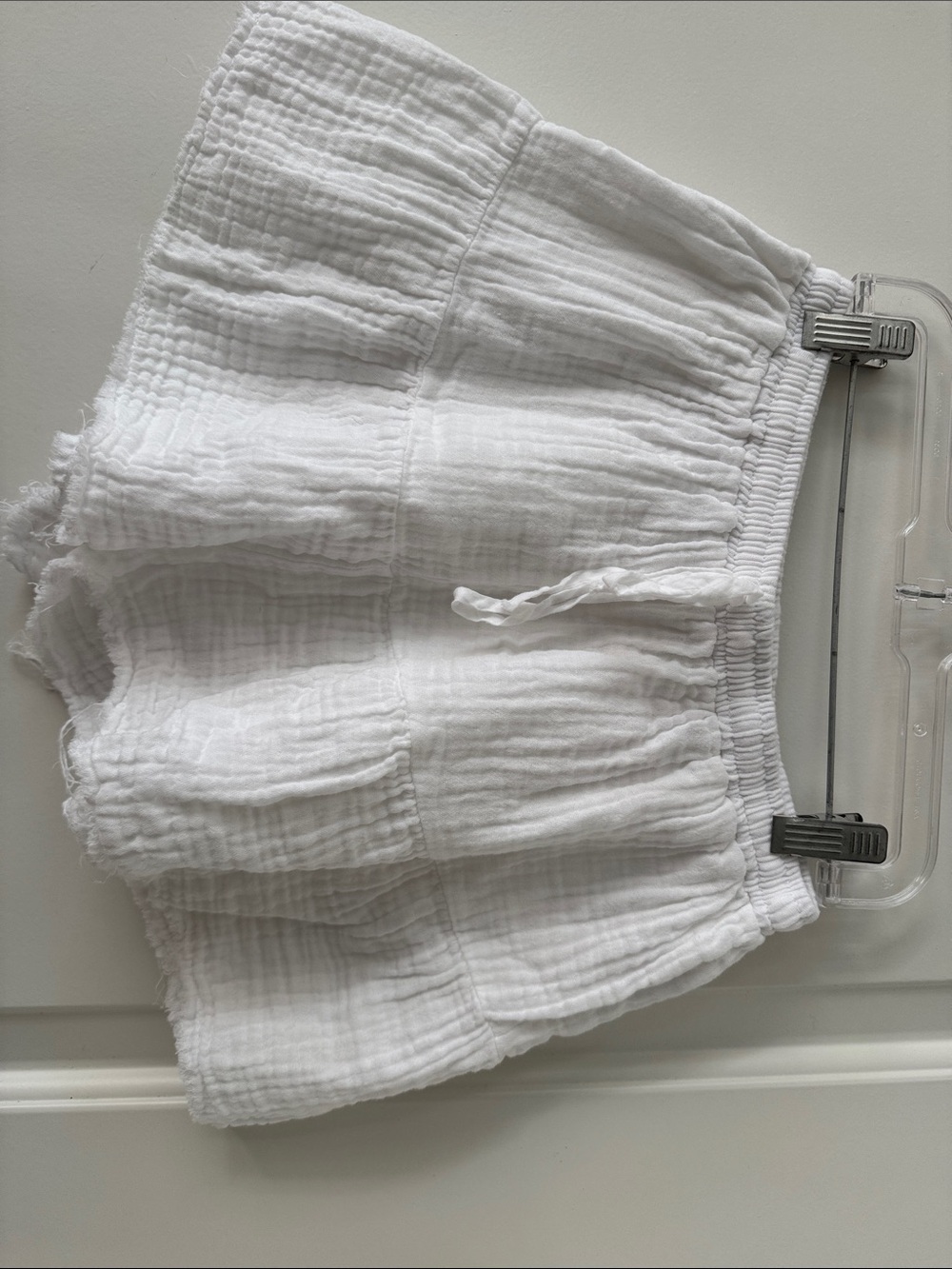 STARK X White Cotton Gauze Tiered Shorts S